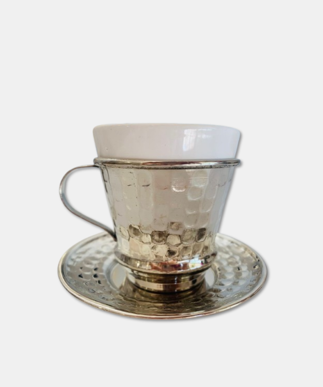Tasse & sous-tasse à café martelé en cuivre